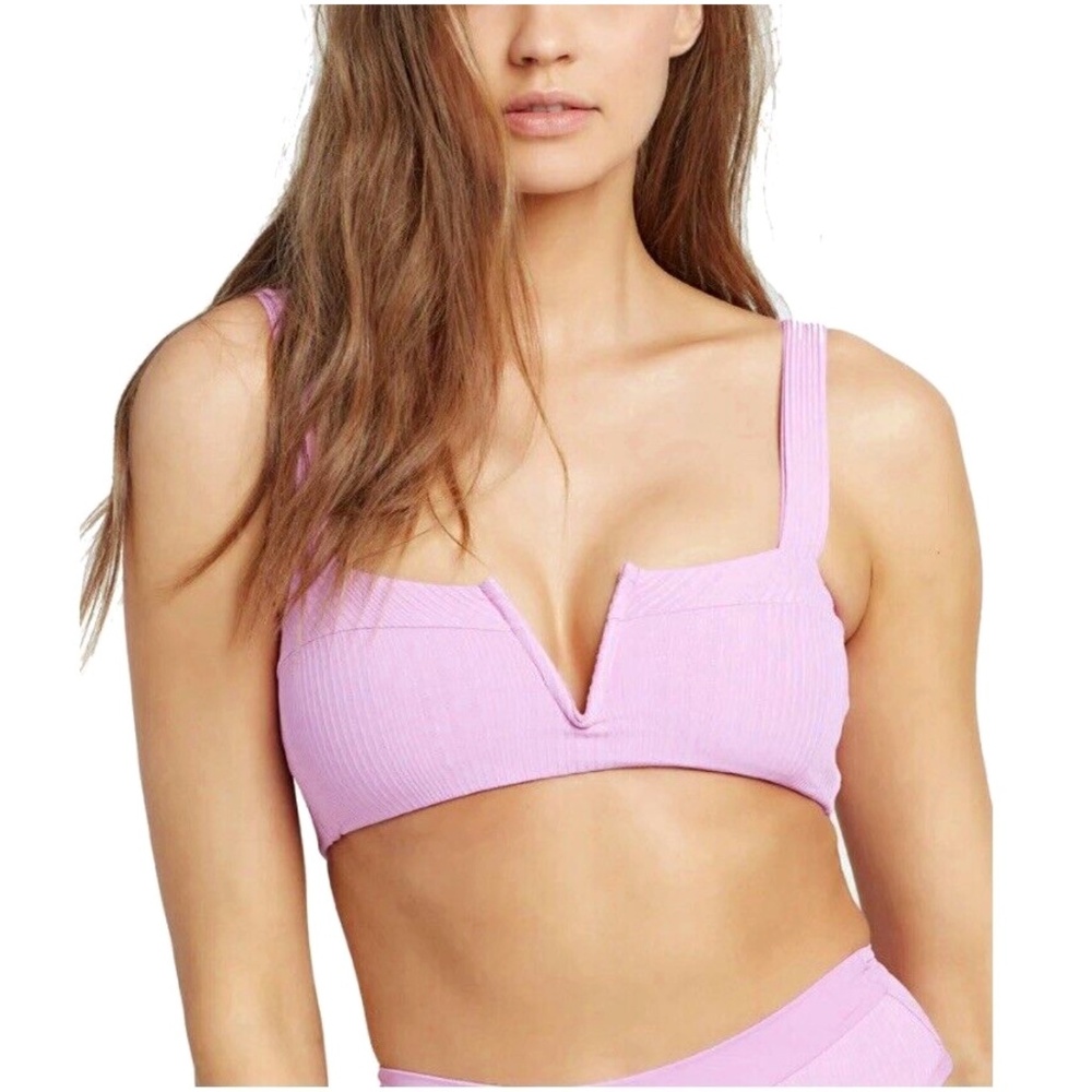 L*Space Lee Lee Ribbed Bikini Top in Size D in Rosebud Pink